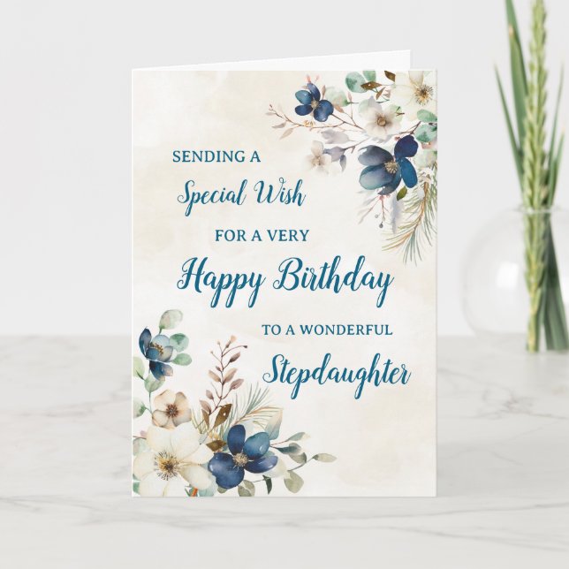Carte d'anniversaire Blue Floral Stepgirl (Devant)