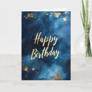 Carte d'anniversaire Blue & Gold Paint