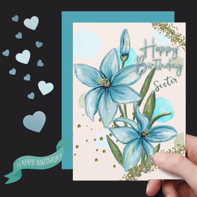 Carte d'anniversaire Blue Lily pour soeur (Blue Lily Birthday Card for Sister )
