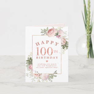 Carte d'anniversaire Blush Rose Floral Gold 100e