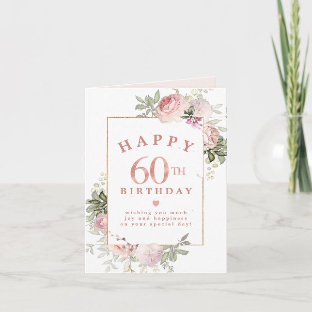 Carte d'anniversaire Blush Rose Floral Gold 60e (Devant)