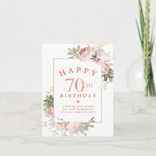Carte d'anniversaire Blush Rose Floral Gold 70e