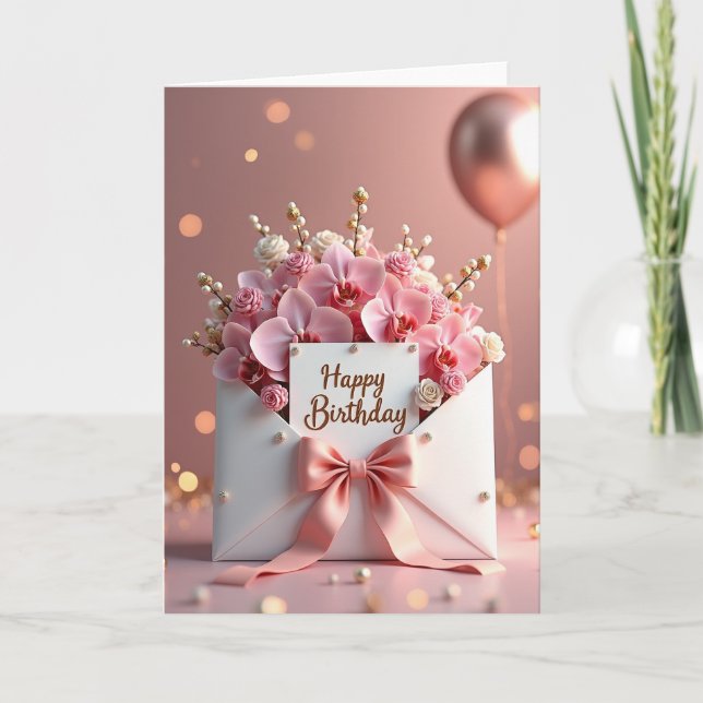 Carte d'anniversaire Blush Rosebud (Devant)