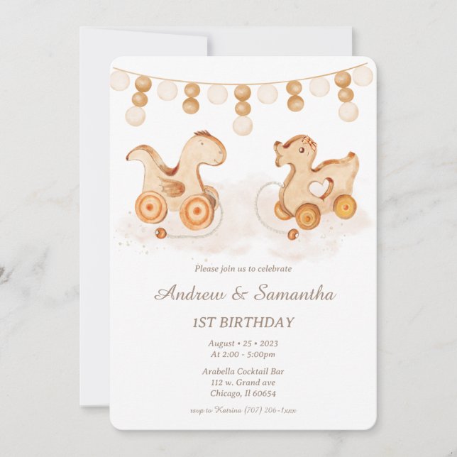 Carte d'anniversaire Boho pour les jumeaux (Devant)