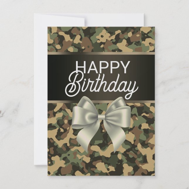 Carte d'anniversaire Brown Camo & Bow (Devant)