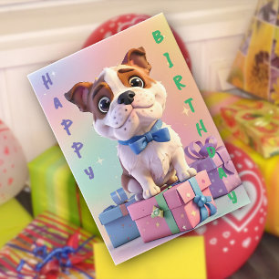 Carte d'anniversaire Bulldog chiot Pastel couleurs