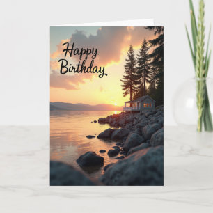Carte d'anniversaire Cabane au coucher du soleil