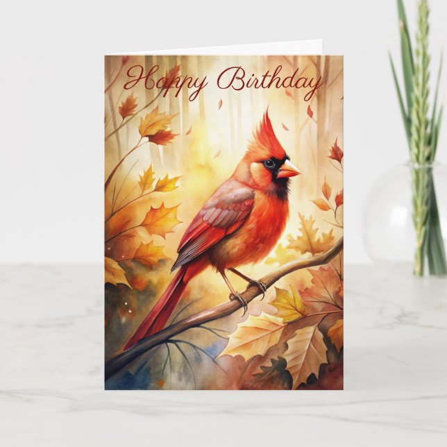 Carte d'anniversaire Cardinal Rouge en Automne (Devant)