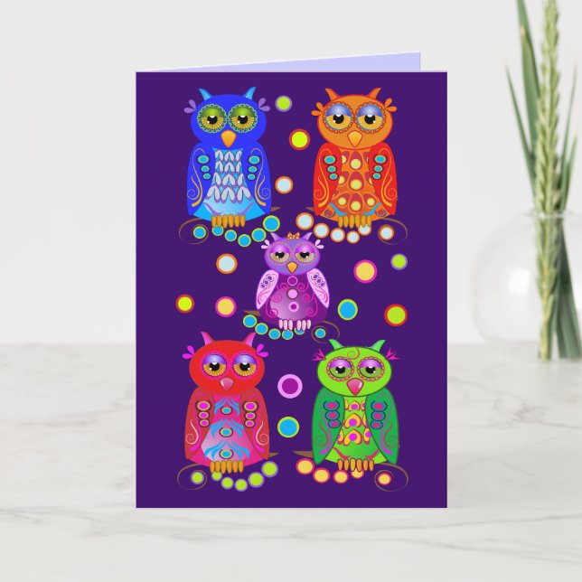 Carte d'Anniversaire Cartoon mignonne avec Chouett (Devant)