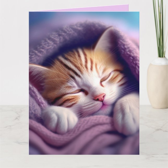 Carte d'anniversaire CAT KITTEN ART SLEEPING BLANK (Devant)