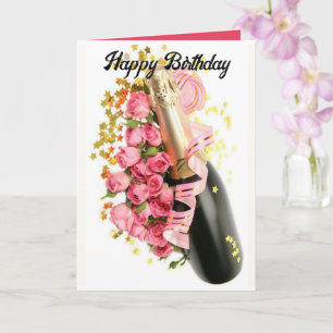 Carte d'anniversaire Champagne & Roses roses roses