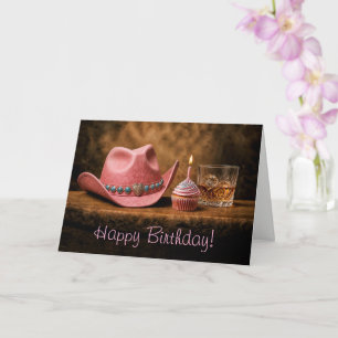 Carte d'anniversaire chapeau de cowgirl rose humou