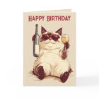 Carte d'anniversaire Chat et Bouteille de Vin