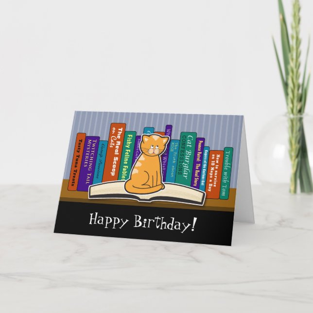 Carte d'anniversaire Chat et Livres (Devant)