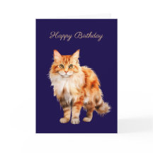 Carte d'anniversaire chat roux et duveteux #1