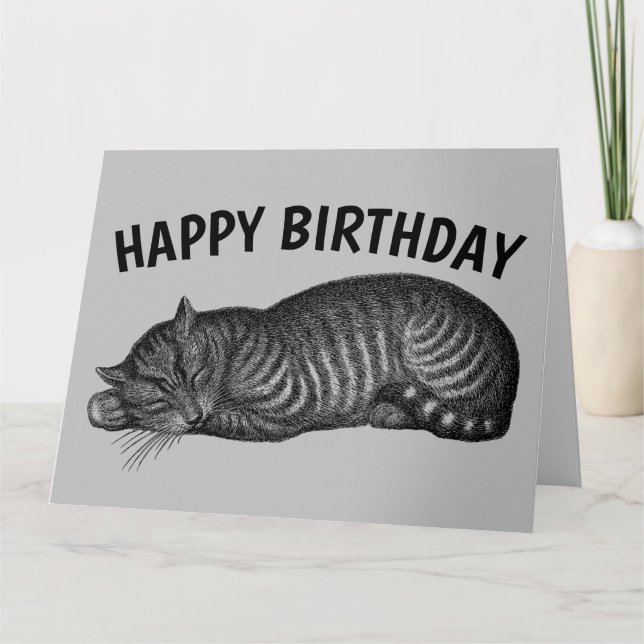 CARTE D'ANNIVERSAIRE CHAT TIGRÉ, MIAM GÂTEAU, DODO (Devant)