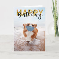 Carte d'anniversaire chien Corgi distanciation soc