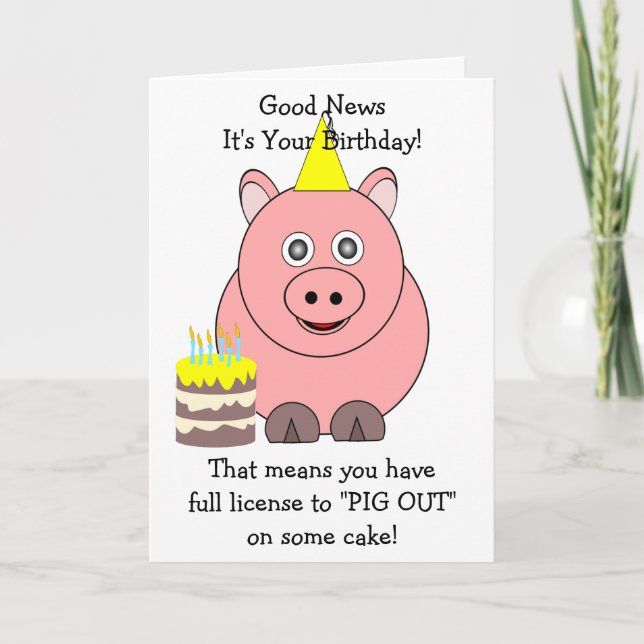 Carte d'anniversaire cochon humoristique (Devant)
