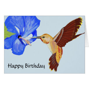 Carte d'anniversaire Colibri et Hibiscus Bleu