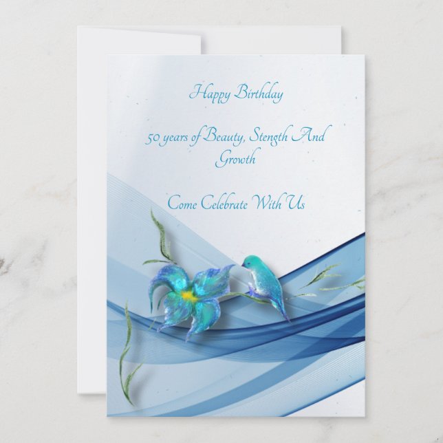 Carte d'anniversaire colibri et vague bleue  (Devant)