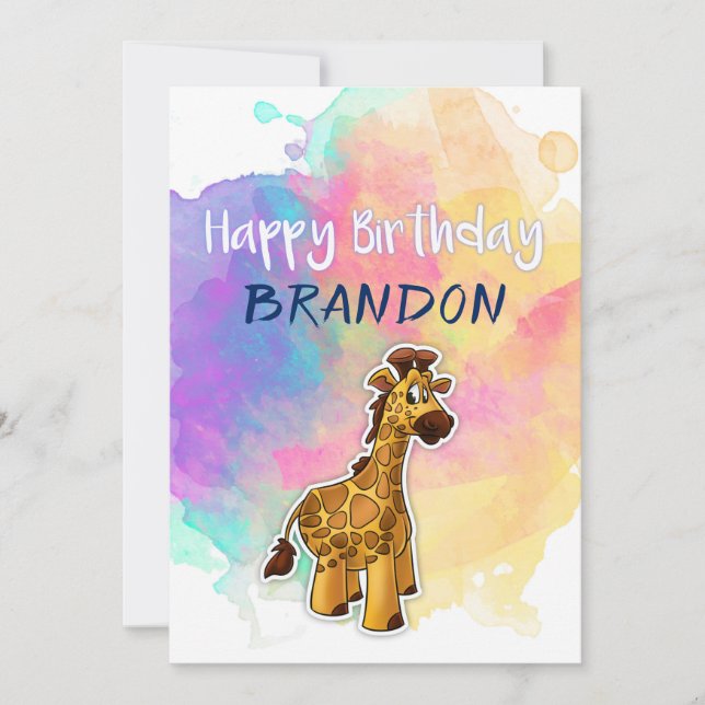 Carte d'anniversaire colorée de girafe (Devant)