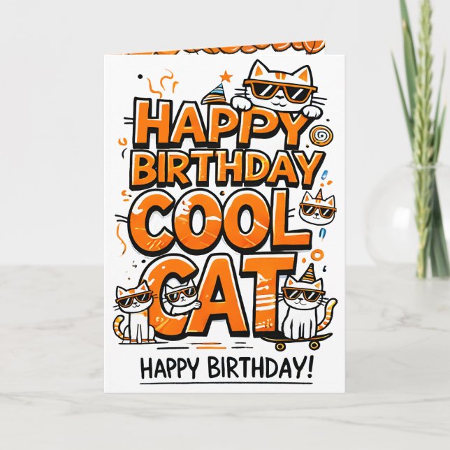 Carte d'anniversaire Cool Cat avec des lunettes de (Devant)