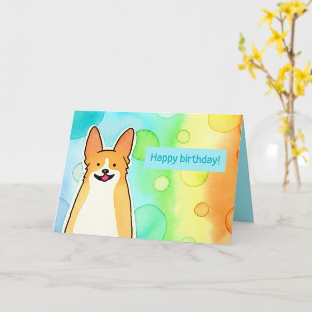 Carte d'Anniversaire Corgi (Fleur jaune)