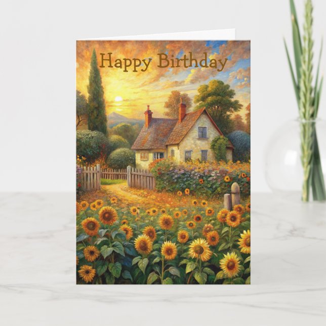 Carte d'anniversaire Cottage and Sunflowers (Devant)