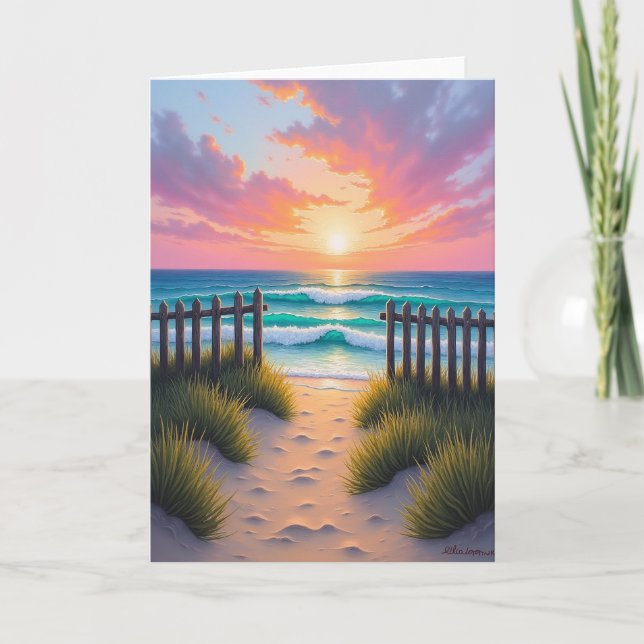 Carte d'anniversaire Coucher de soleil côtier (Devant)