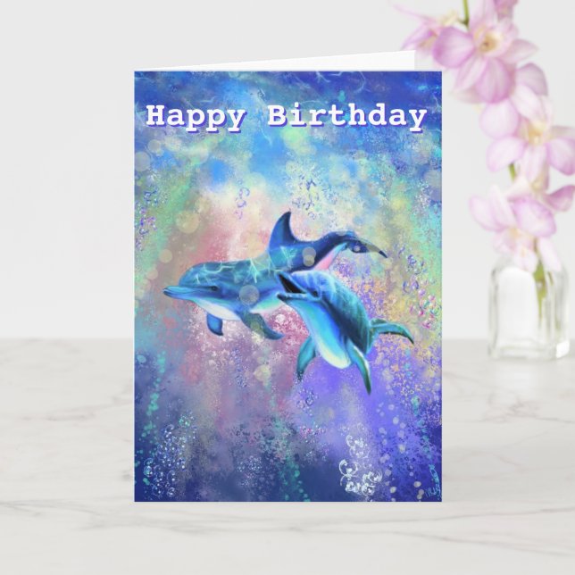 Carte d'anniversaire Couple de Dauphins (Orchidée)