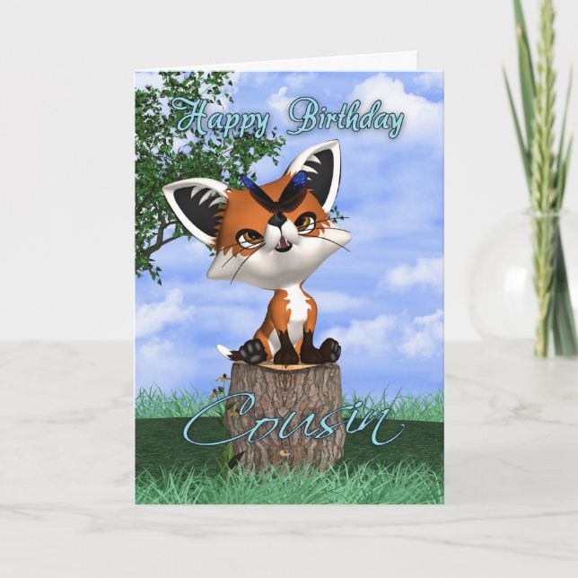 Carte D'Anniversaire Cousin Avec Un Mignonne Renar (Devant)