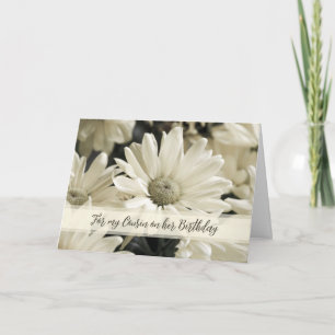 Carte d'anniversaire Cousin Fleurs Vintages blanch