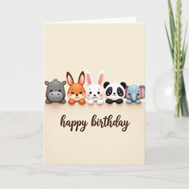 Carte d'anniversaire créatures mignonnes joyeuses (Devant)