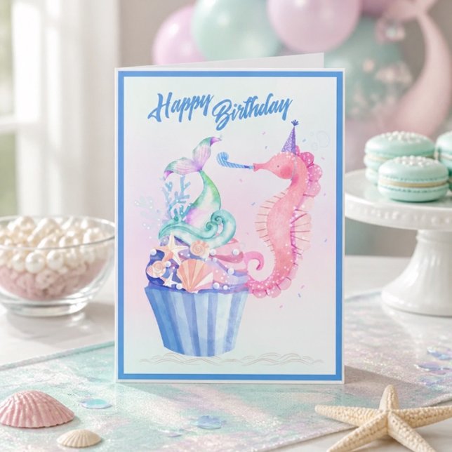 Carte d'anniversaire Cupcake Queue de Sirène (Créateur téléchargé)