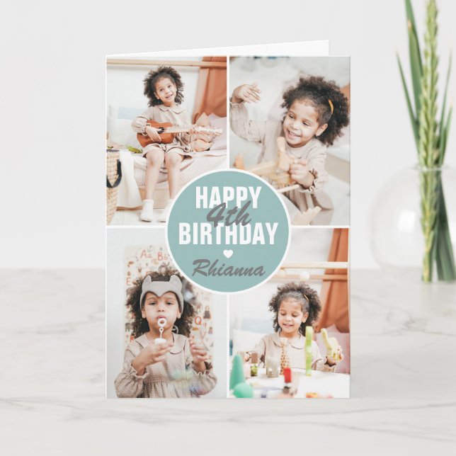 Carte d'anniversaire Cute 4 Photo N'importe quel â (Devant)