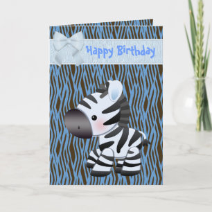 Carte d'anniversaire Cute Blue Zebra & Cupcake (à 