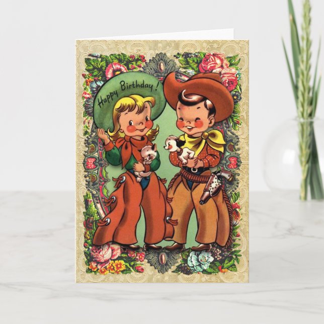 Carte d'anniversaire Cute Cowboy et Cowgirl (Devant)