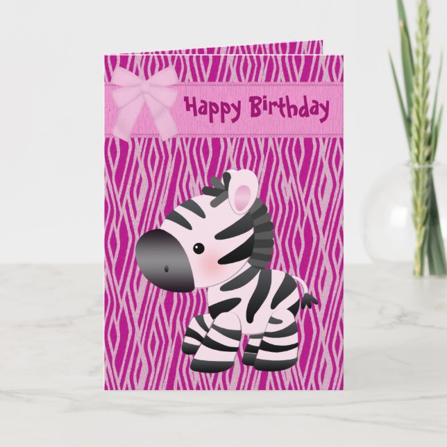 Carte d'anniversaire Cute Pink Zebra & Cupcake (à  (Devant)