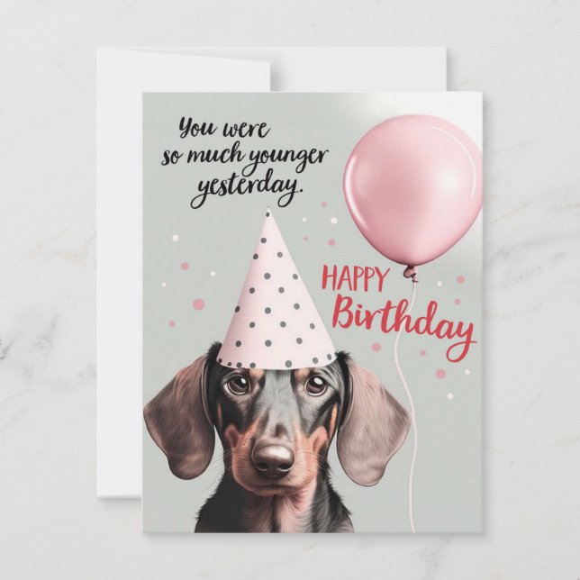 Carte d'anniversaire Dachshund Dog avec Casquette  (Devant)
