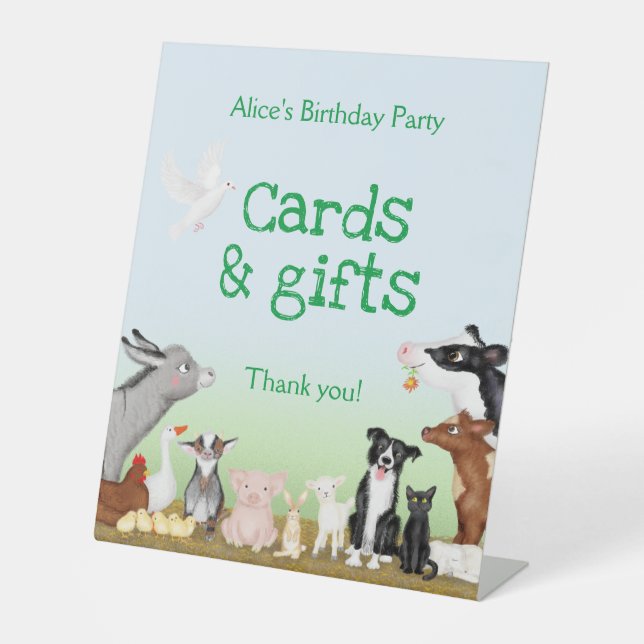 Carte d'anniversaire d'animaux de ferme et signe d (Recto)