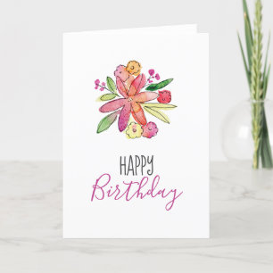 Carte d'anniversaire d'aquarelle florale