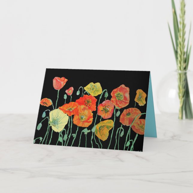 Carte d'anniversaire d'aquarelle orange et noires (Devant)