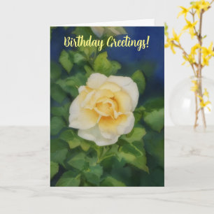 Carte d'anniversaire d'art floral de rose jaune