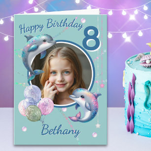 Carte d'anniversaire dauphin une photo 8 ans