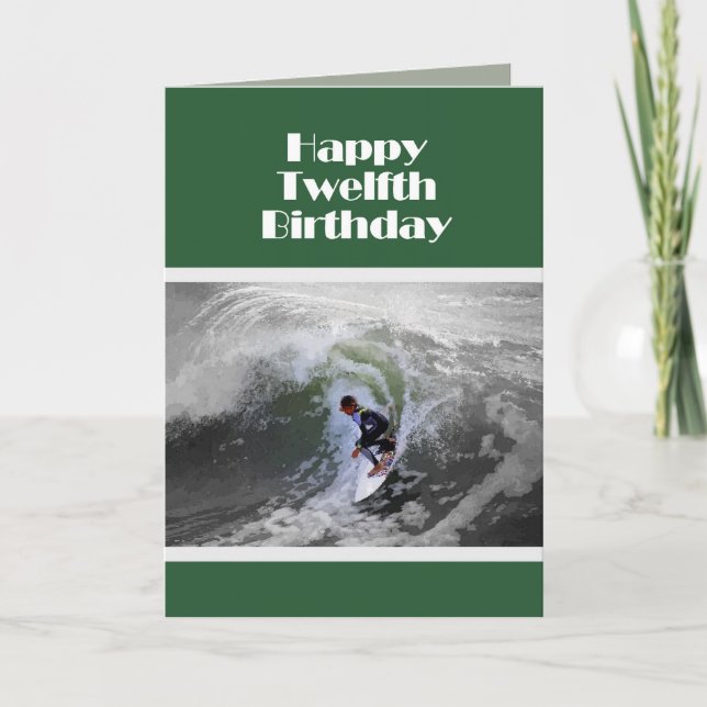 Carte d'anniversaire de 12 ans pour surfer (Devant)