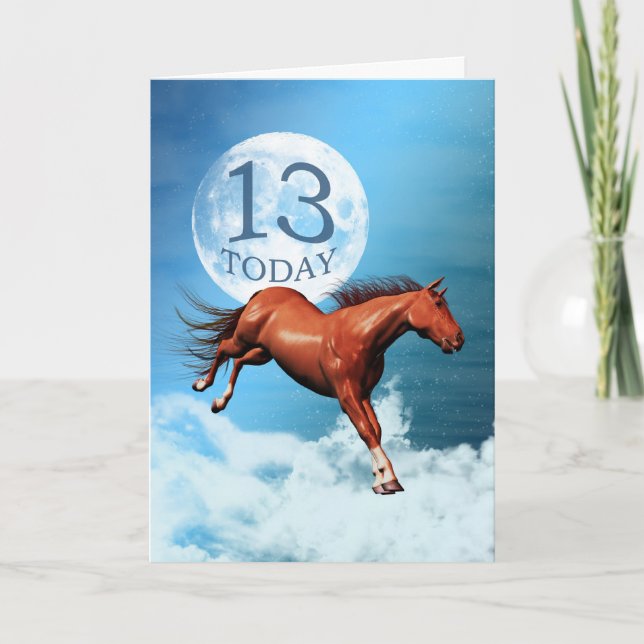 Carte d'anniversaire de 13 ans avec un cheval spir (Devant)