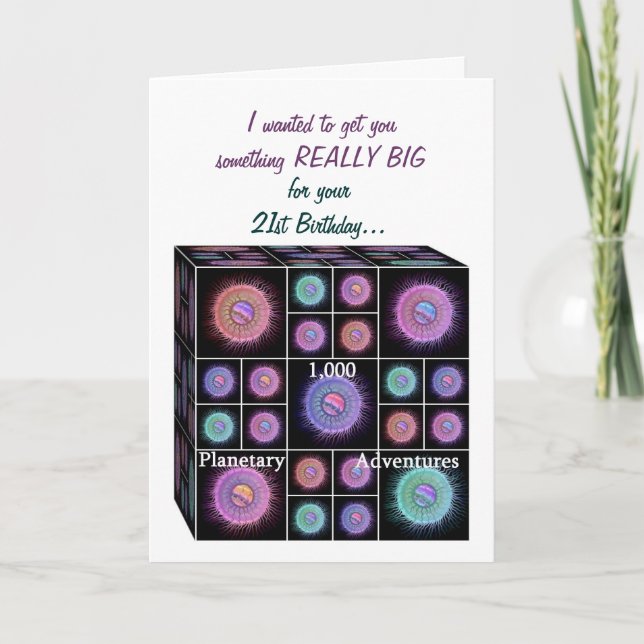 Carte d'anniversaire de 21 ans avec Planètes Sci F (Devant)