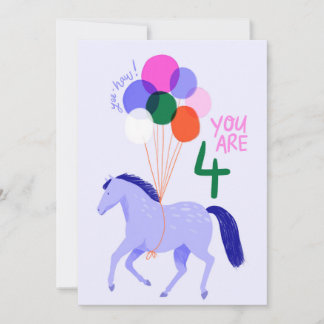 Carte d'anniversaire de 4 ans avec Cheval et Ballo