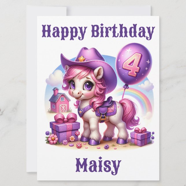 Carte d'anniversaire de 4 ans pour la petite fille (Devant)