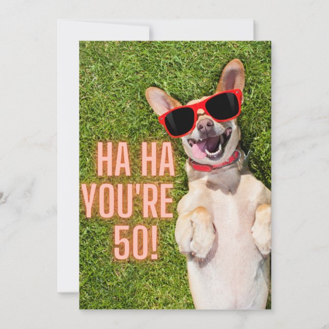 Carte d'anniversaire de 50e chien de rire (Devant)